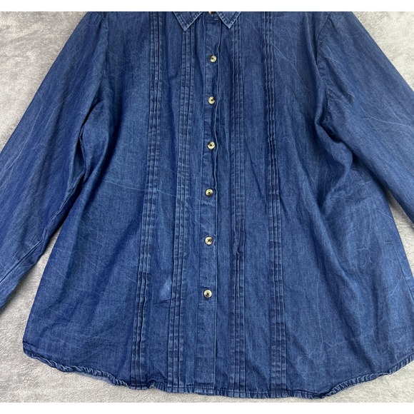 Keren Hart Womans L Chambray Button Up Blouse Shirt Pintuck Western Cowgirl VTG - Picture 2 of 10